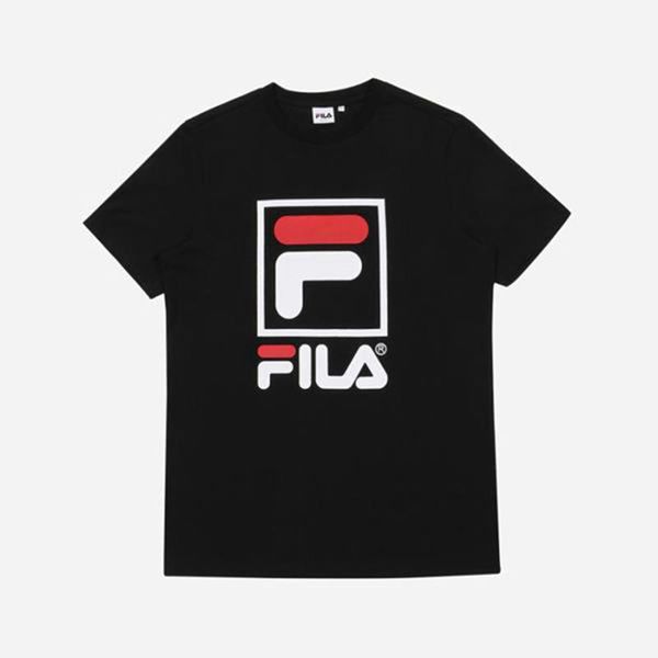 Camisetas Fila Homem Pretas - Fila Stacked Logo S/S Portugal Lisboa,OVUN-39174